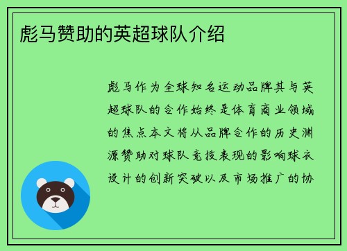 彪马赞助的英超球队介绍