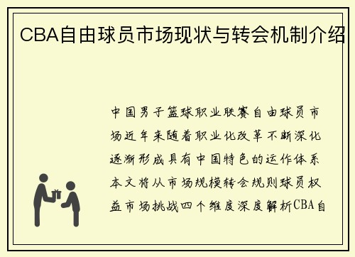 CBA自由球员市场现状与转会机制介绍